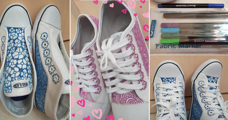 DIY Tukar Kasut Putih Jadi Lebih Bergaya, Cuma Guna Marker Fabrik & Kreativiti