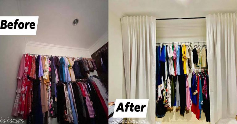 Tip Supaya Mata Tak Sakit Lihat Baju Banyak Tergantung, Pasang Curtain Pada Open Wardrobe
