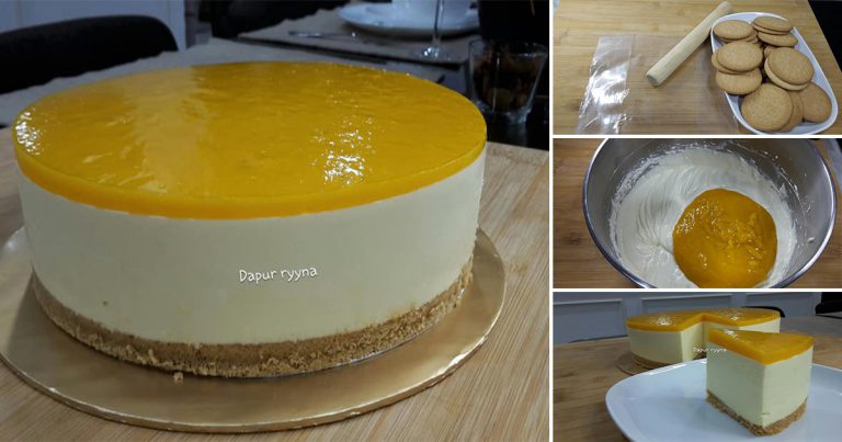 Buat Sendiri Manggo Cheesecake. Tak Perlu Bakar, Sejukkan Dalam Peti Ais Saja