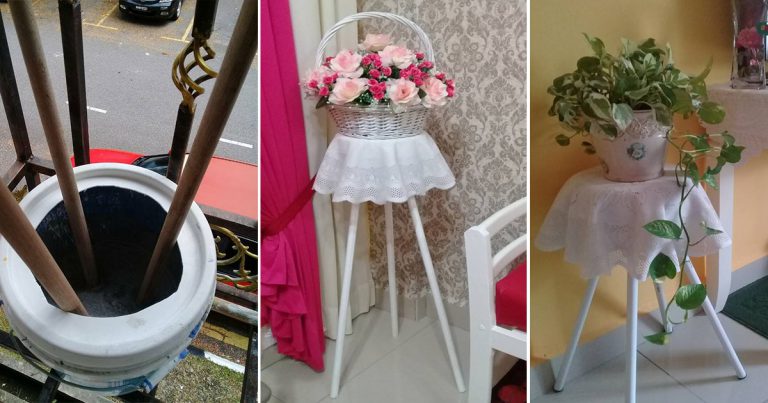 DIY Meja Hiasan Comel Dari Sekilo Simen & Batang Mop. Kreatif, Buat Kerusi Pun Boleh