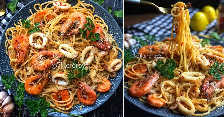 Mudah Sangat Buat Spageti Aglio Olio, Beli Mahal Masak Sendiri Lagi Jimat. Letak Banyak Seafood Lagi sedap!