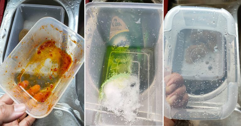 Letak Garam, Tip Mudah Cuci Kesan Minyak Sambal Pada Bekas Makanan Plastik