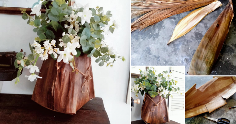 DIY Pelepah Pinang Gugur Jadi Pasu Cantik. Kreatif Sungguh!