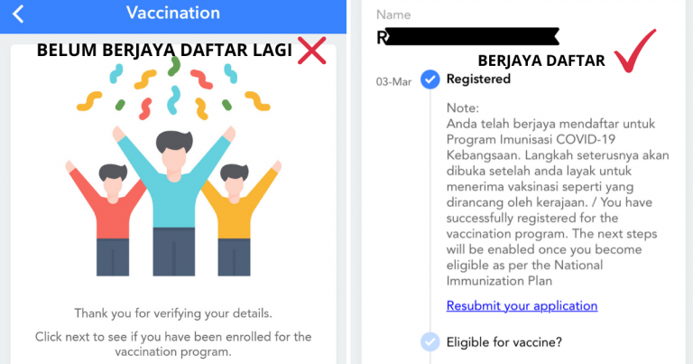 Pastikan Dapat Paparan ‘Registered’, Baru Betul Anda Berjaya Daftar Untuk Vaksin Covid-19 Di MySejahtera