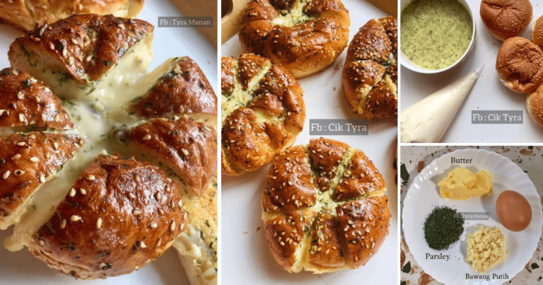 Buat Sendiri Korean Garlic Cheese Bread. Guna Roti Burger, Buat Inti Saja