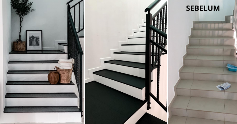 DIY Makeover Tangga Monochrome, Tak Perlu Tukar Tiles  Guna Cat Saja