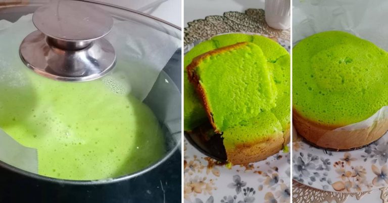 Cara Buat Kek Pandan Kampung, Bakar Atas Dapur Gas Saja