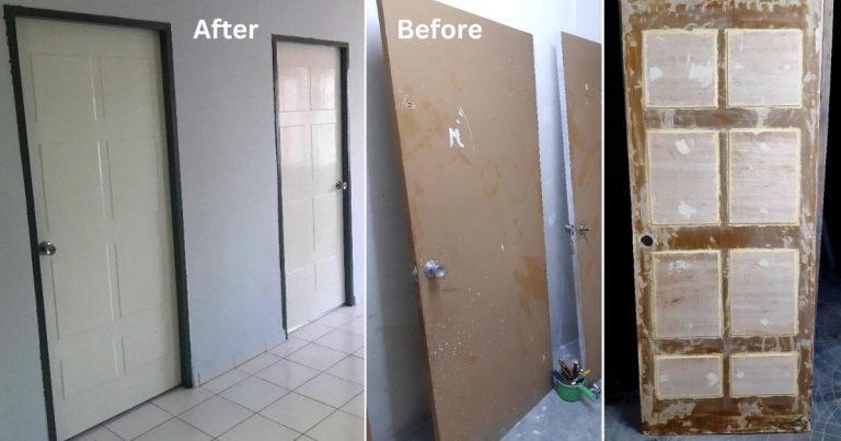 DIY Baiki Pintu Rumah Yang Pecah & Berlubang Edisi Bajet. Hasilnya Elok Macam Pintu Baru Beli