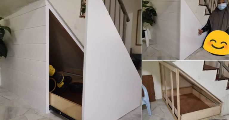 DIY Drawer Bawah Tangga Untuk Mudah Letak Barang & Nampak Kemas. Guna Lebihan Plywood Saja