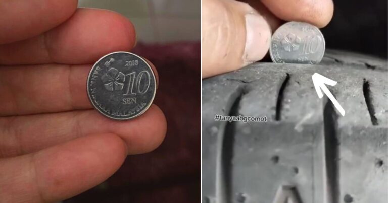 Cara Mudah Check Tayar Kereta Masih Elok Atau Kena Tukar, Guna Duit Syiling 10 Saja