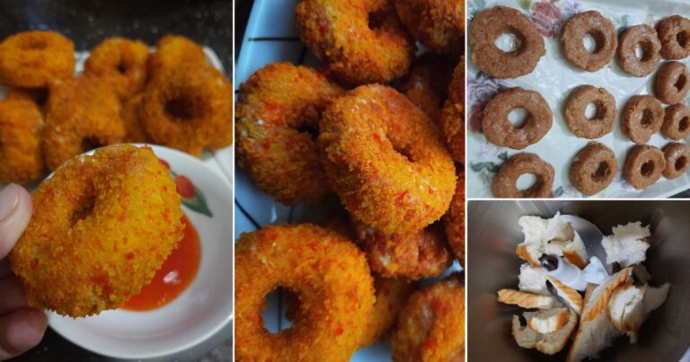 Cara Buat Chicken Donut Yang Sedap Guna Roti Keping & Isi Ayam. Boleh Ganti Nugget Segera