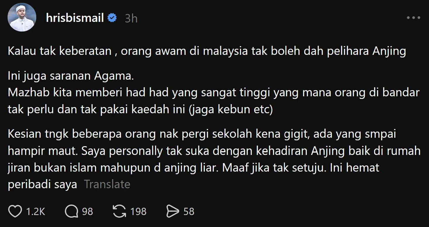 PU Riz Cetus Perhatian, Cadang Orang Awam Tidak Lagi Dibenarkan Bela Anjing 2 PU Riz Cetus Perhatian, Cadang Orang Awam Tidak Lagi Dibenarkan Bela Anjing